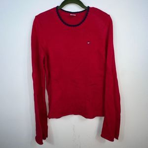 Vintage Tommy Hilfiger Sweater - Red and Blue Knit with Flare Sleeves